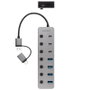 Nanocable Hub USB 3.0 con Conector Intercambiable, 4xUSB-A + 3xUSB-C + USB-C PD, Gris